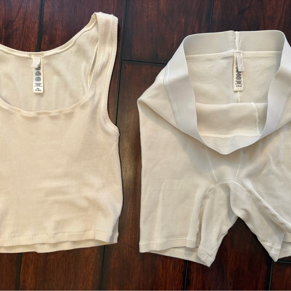 SKIMS Ribbed Tank and Shorts Set in Cream